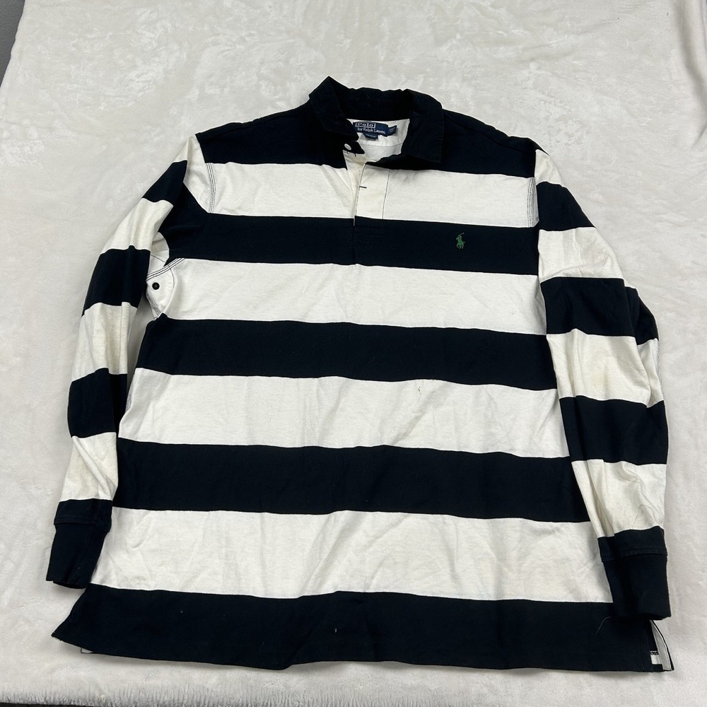Polo Ralph Lauren Rugby Shirt Mens 2XLT Navy White Striped Long Sleeve Pony
